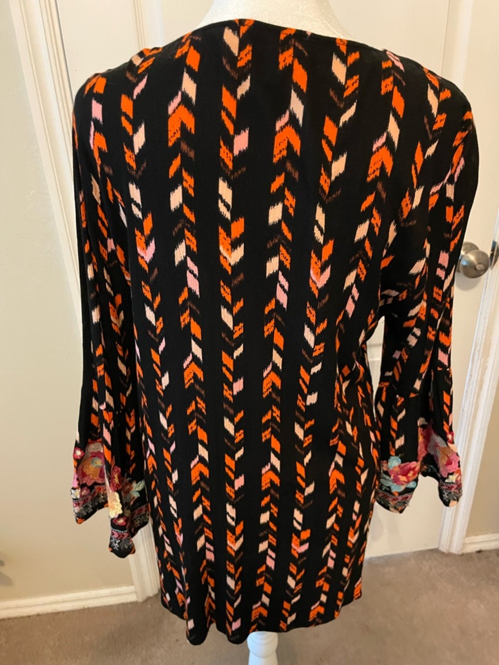 Savanna Jane Black Top with Bright Orange and Soft Pink Floral & Chevron Detail - Picture 5 of 10